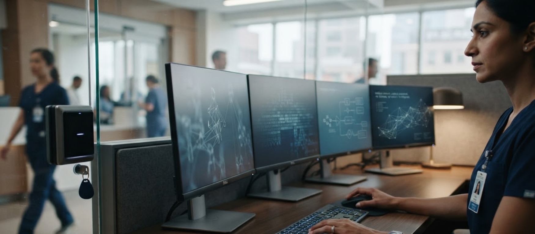 Staff monitoring patient experience data on screens