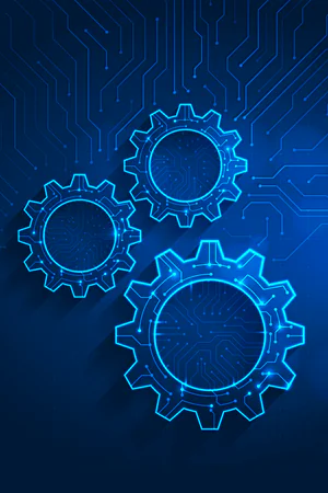 Glowing digital gears representing AI-driven automation